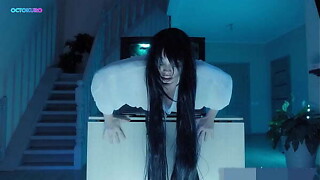 Sadako wide a-hole stuck in TV