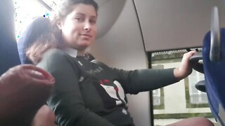 Voyeur seduces Milf to Suck&amp;Jerk his Wang in Bus