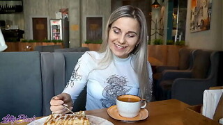 Long run Controlled Dildo In Full up Coffee house - Letty Darksome