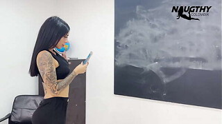 Charming handler records a porn clip in the classroom